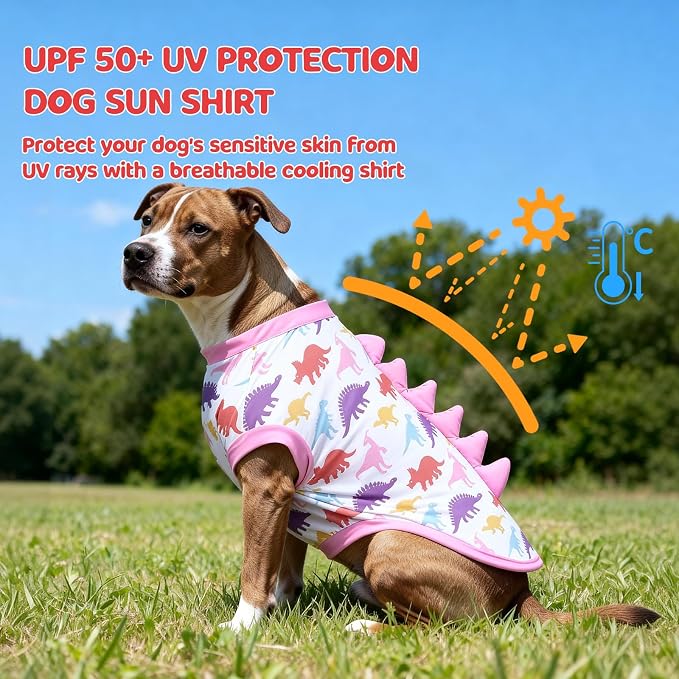 UPF 50+ Sun Protection Dog Shirt - Sleeveless Cooling Vest for Large Dogs Boy, Quick-Dry Pet T-Shirt with Funny Dinosaur Horns, UV Protective Breathable Dog Clothes U-COSBX04XXL