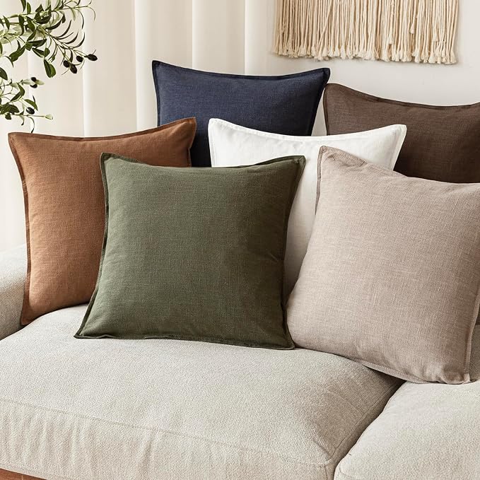 Foindtower Set of 2, Decorative Linen Solid Throw Pillow Covers Soft Accent Cushion Euro Case Boho Farmhouse Pillowcase for Chair Couch Sofa Bedroom Living Room Home Decor 26 x 26 Inch Natural Linen