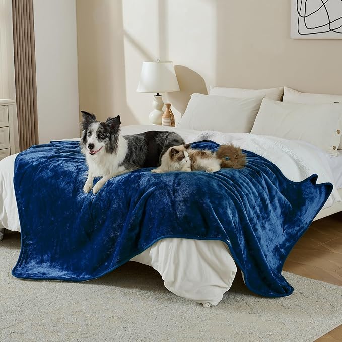 Soft Waterproof Blanket for Bed Couch Sofa, Navy Blue, 60x80 inches | Liquid Pee Proof Pet Blanket for Dog Puppy Cat, Reversible Sherpa Fleece Blanket for Couch Cover, Furniture Protector