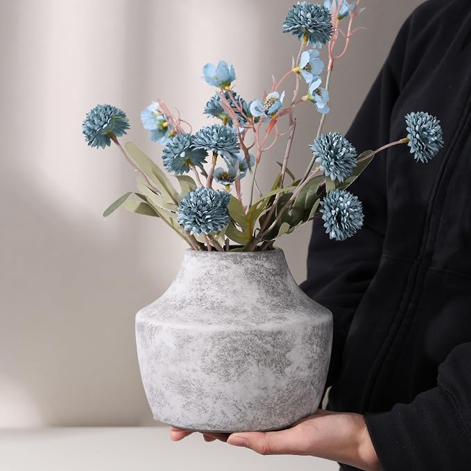 Ceramic Flower Vase, 5.3 Inch Rustic Vase for Flowers, Small Terracotta Pottery Vase for Home Decor, Farmhouse Decorative Vase for Living Room Kitchen Table Shelf Bedroom Decor