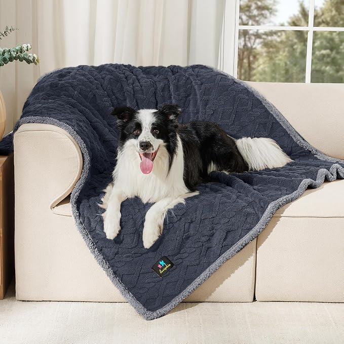 Luciphia Waterproof Dog Blanket, Reversible Sherpa Fleece for Couch Cover | Reversible waterproof pet blanket with soft Sherpa fleece machine washable protect couch bed car, Dark Grey 65" x 57"