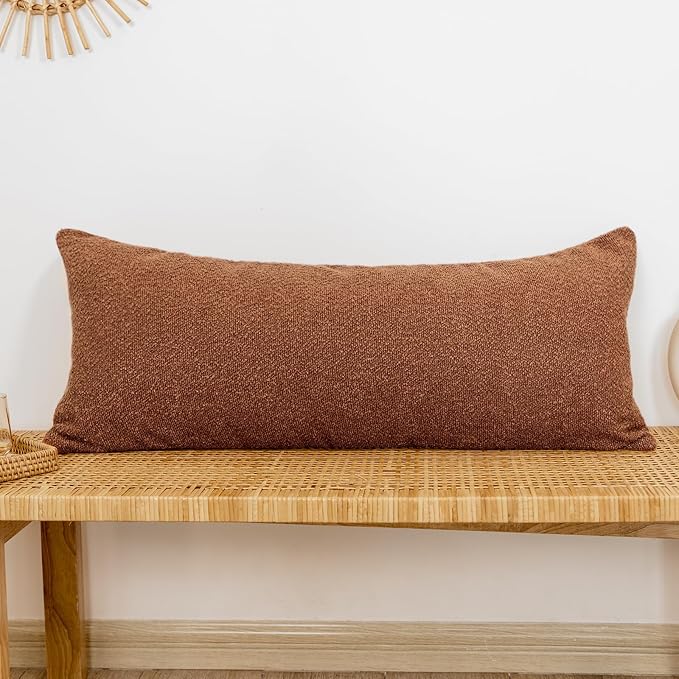 JoraLion 14x36 inch Boucle Lumbar Pillow Cover, Rust Woven Texture Neutral Long Pillow Cover Breathable Cushion Case for Couch Sofa Bed Living Room Home Decor (Cover Only)