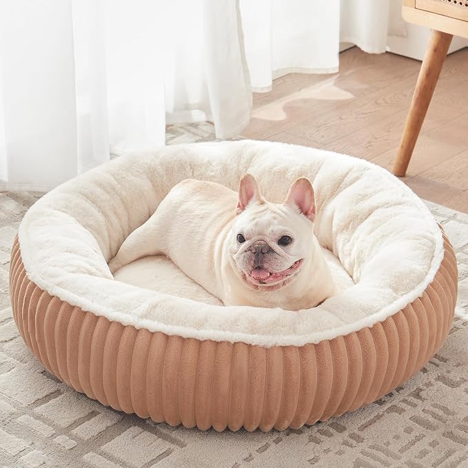30 inches Calming Donut Dog Bed for Medium Dogs,Mocha | Round Pet Bed with Removable&Washable Cover,Milk Plush Faux Fur, Fits Pets up to 30 lbs