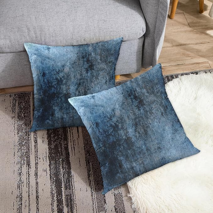 Emvency Throw Pillow Covers Set of 2, 18 x 18 Inch, Abstract Blue | Retro Modern Contemporary Outdoor Decorative Square Pillow Cases Couch Cushion Case for Couch Bed Sofa Living Room Home Decor