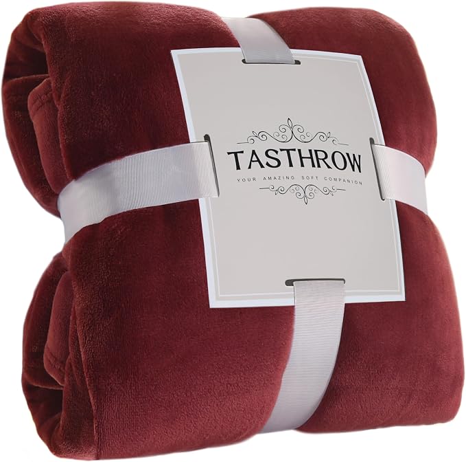 TASTHROW Burgundy Throw Blanket 60x80 Inches | Soft Plush Cozy Fleece Flannel Throw Blanket, Lightweight Warm Throws for Bed, Couch, Bedroom and Living Room, All Seasons