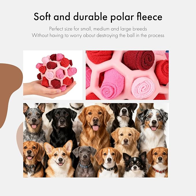 Mira's Pocket Dog Snuffle Ball Toy, Mental Stimulation Chew Toy for Dogs & Cats, 6 inches Licking Mat Treat Dispensing Ball with Hollow Design, Slow Feeder for Fast Eaters (Pink)