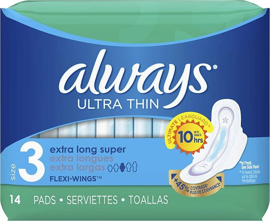 Always Ultra Thin Pads Size 3, Extra Long, Super Absorbency With Wings, Unscented