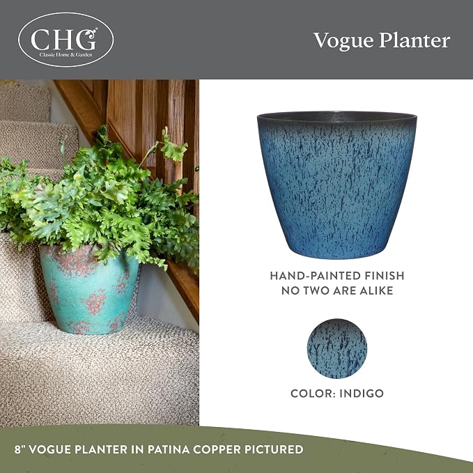 Classic Home and Garden Premiere Collection Planter, Vogue 8", Indigo