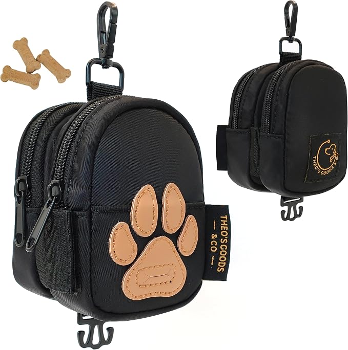 Dog Poop Bag Holder for Leash Dog Treat Pouch, Cute Premium Double Sided Bag Dispenser with Clip Attachment, Outdoor Training and Hiking, Hands Free for Dog Walking, THEO'S GOODS & CO.