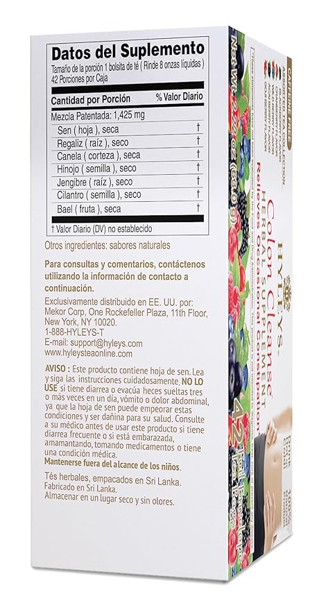 HYLEYS Colon Cleanse Tea, Assorted Flavors - 42 Individually Wrapped Herbal Tea Bags - Caffeine Free, Gluten Free