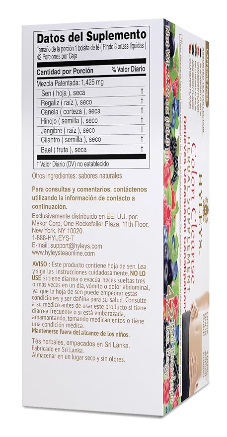 HYLEYS Colon Cleanse Tea, Assorted Flavors - 504 Individually Wrapped Herbal Tea Bags (12 Pack of 42) - Caffeine Free, Vegan