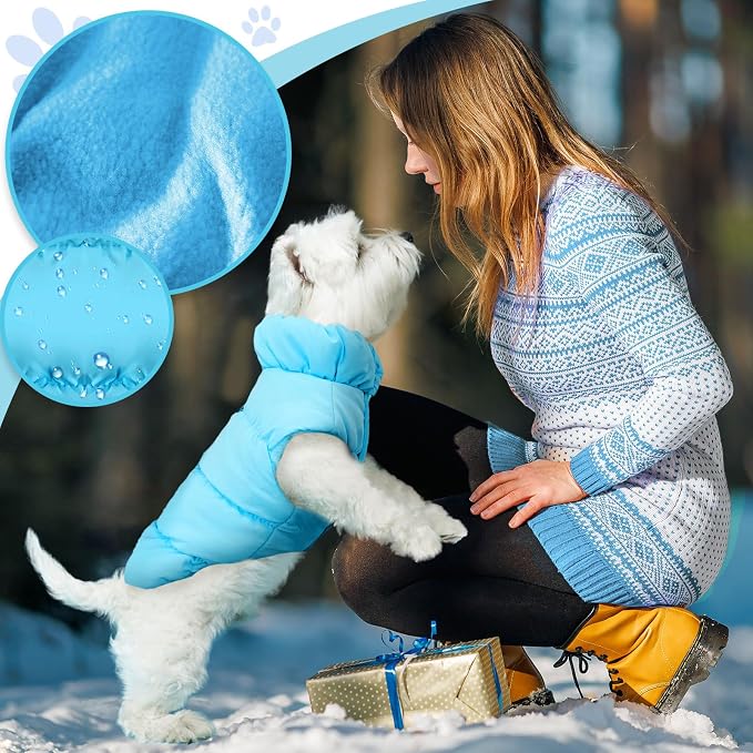ABRRLO Winter Warm Dog Jacket for Small Medium Dogs Cat Cold Weather Coats with Harness Paded Dogs Fleece Vest Waterproof Windproof Dog Snow Jacket Pet Puppy Clothes (Blue,L)