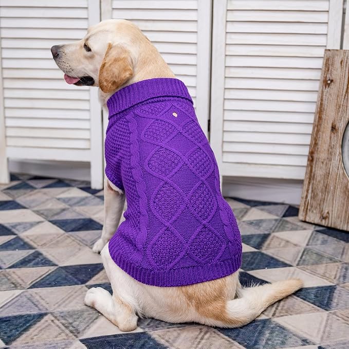 Mihachi Turtleneck Dog Sweater - Winter Coat Apparel Classic Cable Knit Clothes with Leash Hole for Cold Weather, Ideal Gift for Pet in New Year