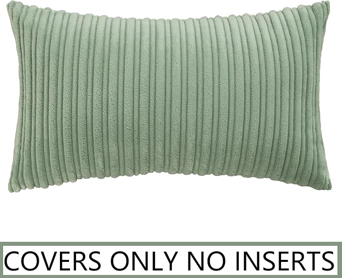 UGASA 14x20 Inch Pillow Cover Pack of 1 Soft Boho Stripe Corduroy Long Rectangular Lumbar Cushion Cover Farmhouse Decorative Throw Pillowcase for Bed, Couch, Sofa, Bedroom, Living Room, Sage Green