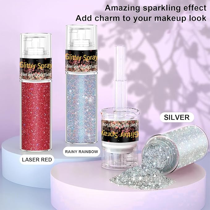 Hair and Body Glitter Spray, 1PC Silver Glitter Hairspray Dry Powder Makeup for Clothes, Festival Rave Prom Loose Sparkle Powder,Holographic Ultra Fine Resin Glitters for Crafts (1PC Silver)