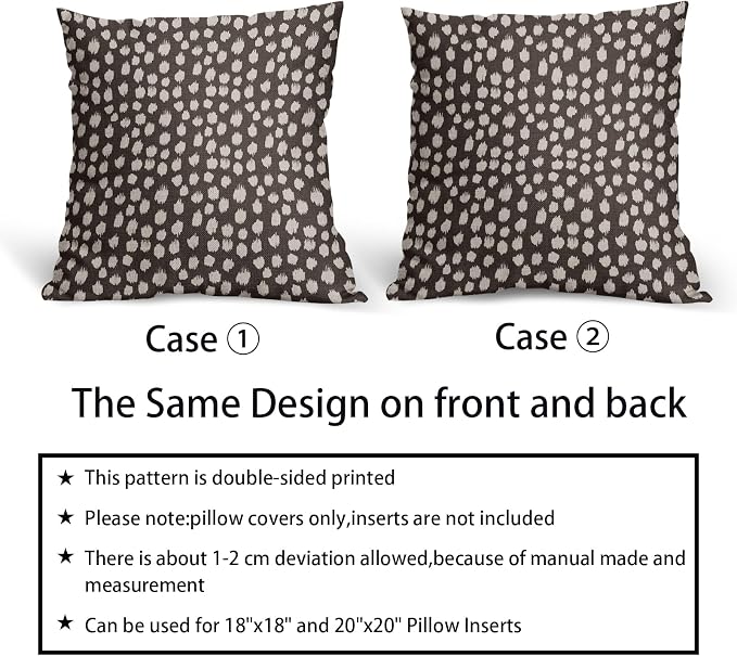 Dark Brown Cream Pillow Covers 22x22 Set of 2 Boho Design Polka Dot Throw Pillows Modern Brush Strokes Decorative Outdoor Pillowcase Square Cushion Cover Linen Pillow Case for Home Sofa Couch Bed