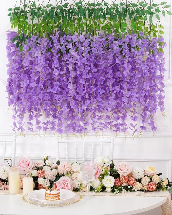 12 Pack Wisteria Hanging Flowers, 3.6 Feet/Pcs Purple Wisteria Artificial Flowers, Fake Wisteria Flowers Garland, Hanging Vines for Bedroom Wedding Home Party Wall Decoration