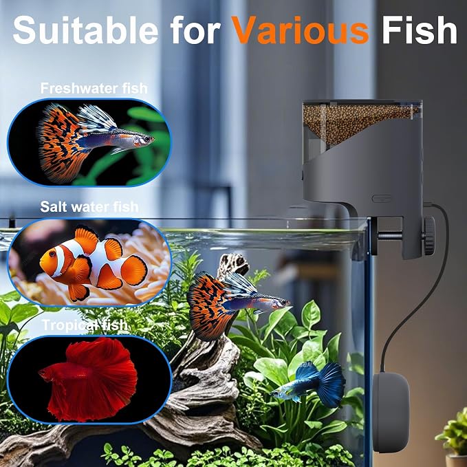 WiFi Automatic Fish Feeder with 2.5K Camera, 2.4/5G Smart App Control, Vacation Feeding Timer, 200ml Moisture-Proof Flake Food Dispenser, Remote Precision Aquarium Feeder for 10+ Gallon Tanks