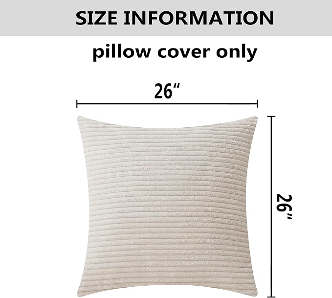 Home Brilliant Super Soft Plush Corduroy Textured Large Euro Pillow Sham Summer Pillow Cover for Couch Floor Bedroom, Washable & Breathable, 26 x 26(66cm), Cream Cheese