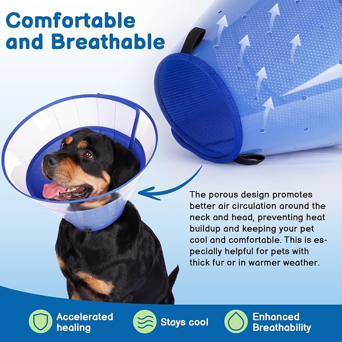 BARKLESS Transparent Dog Cone to Stop Licking Wounds, Soft E Collar, XL