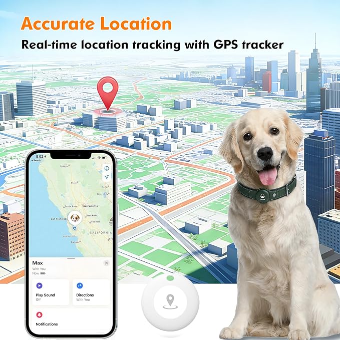 GPS Tracker for Dogs, 2 in 1 Smart Pet Collar (Only iOS), No Monthly Fee Waterproof Dog Collar with Real-time Tracking, Anti-Lost, 365-Day Long Battery GPS Tracker for All Sized Dogs(Locator Included)