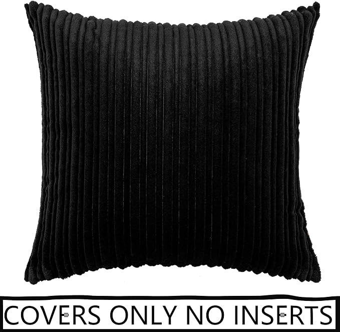 UGS UGASA Velvet Corduroy Throw Pillow Cover for Bed, 1 Pc, 26" x 26" (Pack of 1) (66 x 66 cm), Black