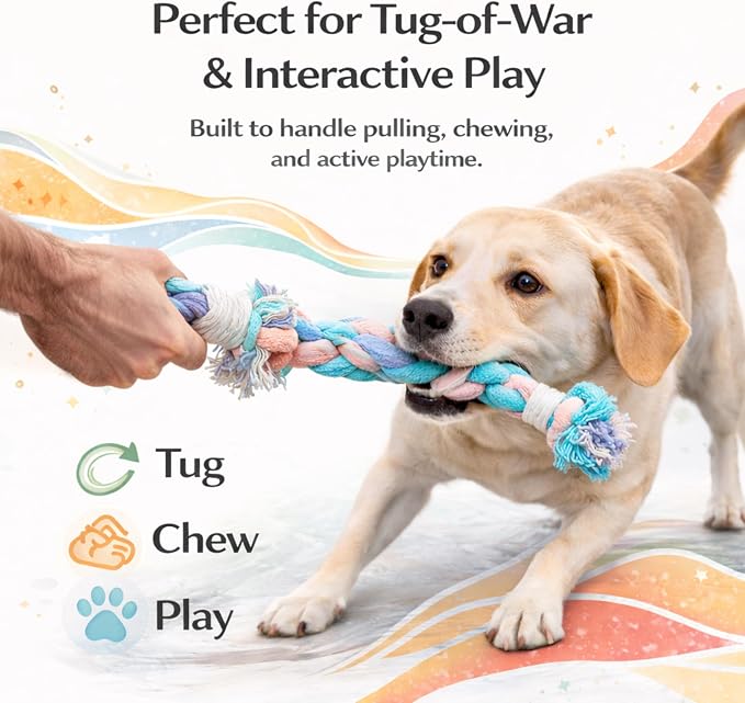 Dog Rope Toy – Eco-Friendly Durable Cotton Dog Chew Toy for Aggressive Chewers & Puppies – Interactive Molar Teeth Cleaning,(12in), Safe, Non-Toxic, Fun Play