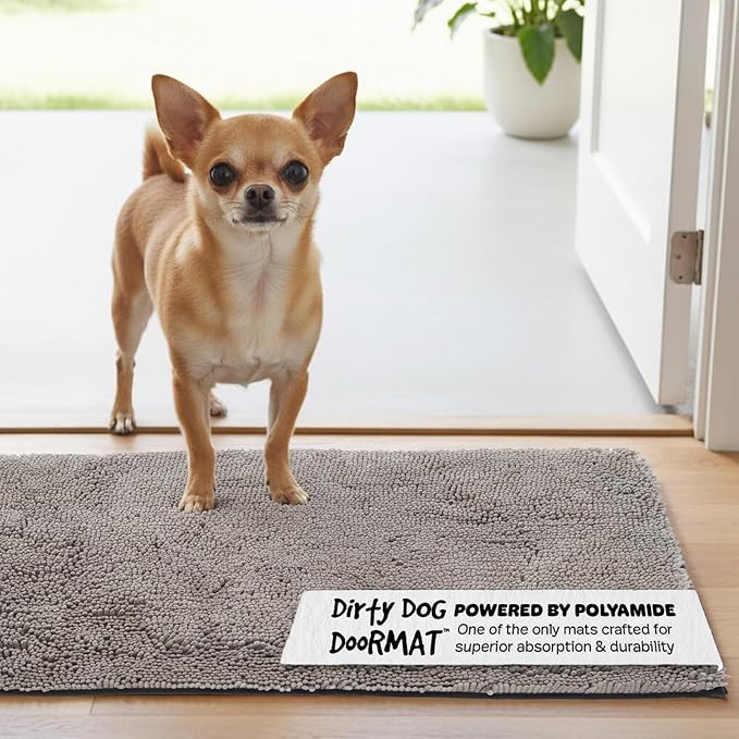 Dog Gone Smart Dirty Dog Doormat - Super Absorbent Polyamide Rug Pulls in Moisture & Dirt - Fast Drying for Clean Floors, Non-Slip, Machine Washable Mat for Muddy Paws - Misty Grey, 23 x 16 Inches