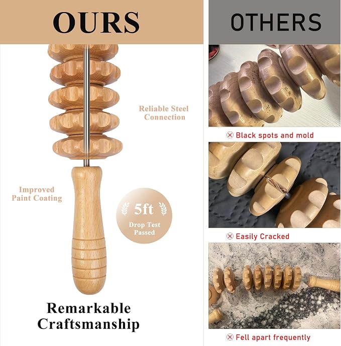 Xokocli Cellulite Massage Tool Wood Therapy Massage Tools Fascia Blaster Cellulite Roller Lymphatic Drainage Massager Deep Tissue Massage Stick for Legs Thighs Muscle Relief Recovery(White 12-Wheel)