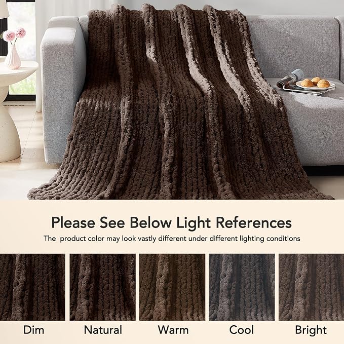 L'AGRATY Chunky Knit Throw Blanket for Couch, 60 x 80 Inches, Cocoa Brown | Handmade Chenille Crochet Blanket for Sofa Bed, Thick Cable Knitted Blankets for Room Home Decor, Birthday Gift for Women Mom