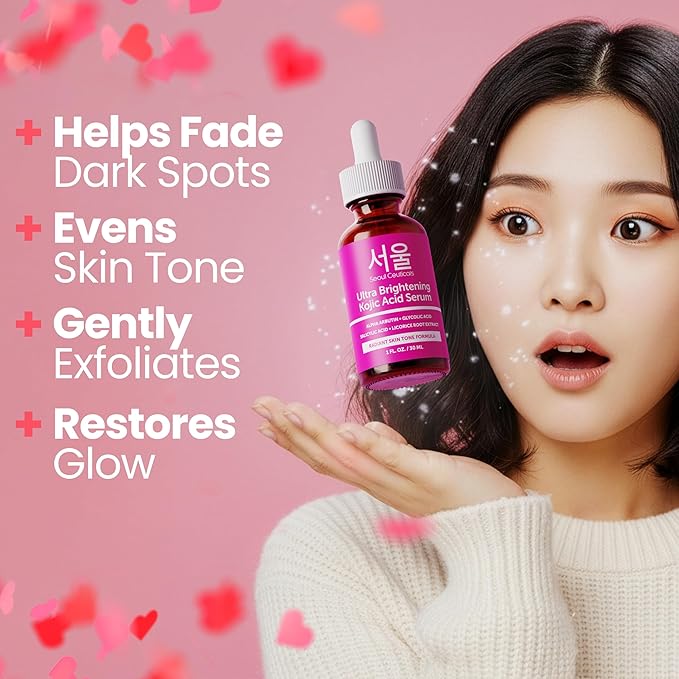 SeoulCeuticals Korean Skin Care Kojic Acid Serum Alpha Arbutin – Dark Spot Remover Corrector Glycolic Acid + Salicylic Acid K Beauty 1oz