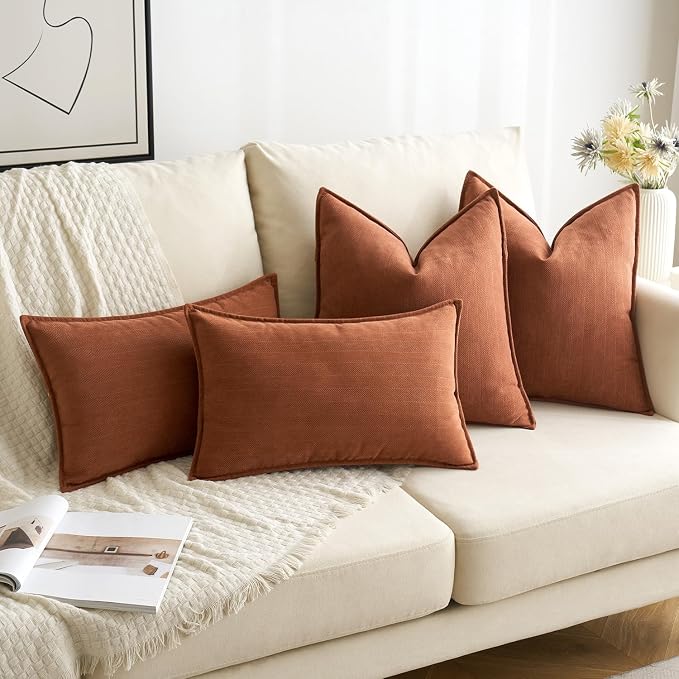 MIULEE 12x20 Pillow Inserts and Rust Decorative Pillow Covers
