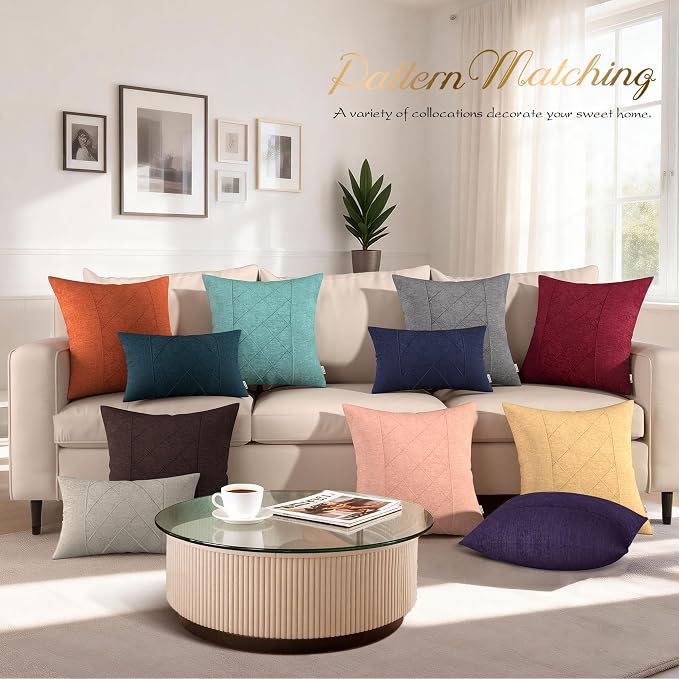 BRAWARM Chenille Throw Pillow Covers 22x22 Inches, Red, 2 Pack | Decorative Pleated Pillow Covers, Soft Cushion Cases for Sofa Bed Living Room Home Farmhouse (No Insert)