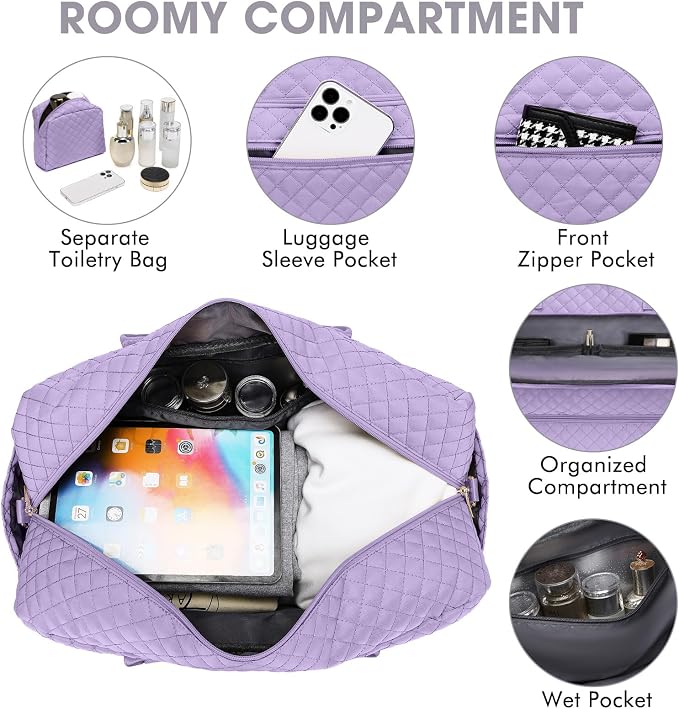 Travel Duffle Bag Weekender for Women - 38L Carry-On Overnight Bag Personal Item Bag with Shoe Compartment & Wet Pocket Weekend Tote Bags with Toiletry Bag Hospital Bags for Labor and Delivery