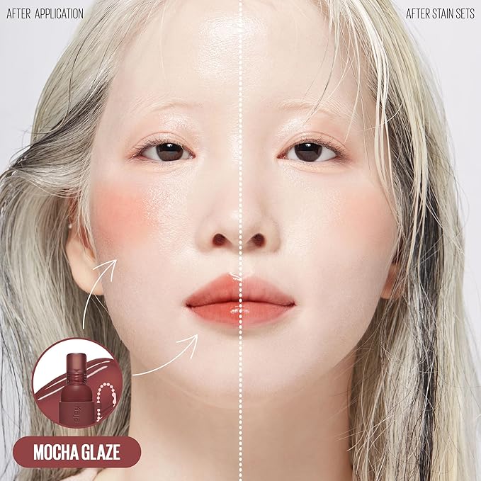 Kaja Lip & Blush Glazed Keychain Stain - Jelly Charm 06 Mocha Glaze | with Triple Berry Complex, Lemon Fruit Extract & Olive Squalane, Hydrating, Long Lasting Lip Tint