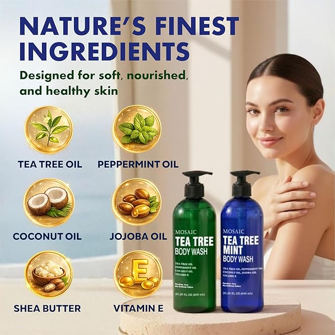 AnatoliaDaphne Tea Tree Body Wash and Shower Gel with Vitamin E for Jock Itch, Eczema, Ringworm, Body Odor, Body Wash Women & Men with Added Body Oils,LARGE 20.2 FL Oz Bottle (Tea Tree, Pack of 3)