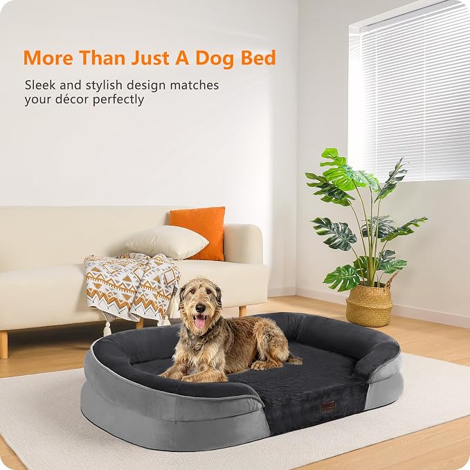 Dwanton Orthopedic Waterproof XXX-Large Dog Bed Sofa, Gel Memory Foam, 53" | Egg-Crate Foam Dog Sofa, Washable Pet Bed with Four Sided Bolster Cushion, Removable Cover & Non-Slip Bottom, Dark Grey