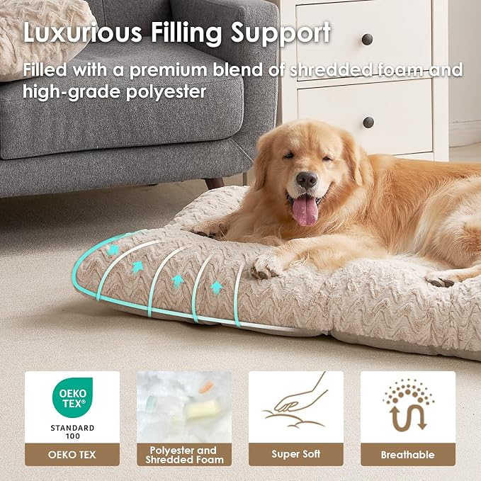EHEYCIGA Washable Dog Beds Medium Sized Dog, 29x21 Inch Pet Bed, Beige | Plush and Comfy Kennel Pad, Soft Dog Crate Mat, Deluxe Sleeping Mattress for Dogs Up to 35 lbs