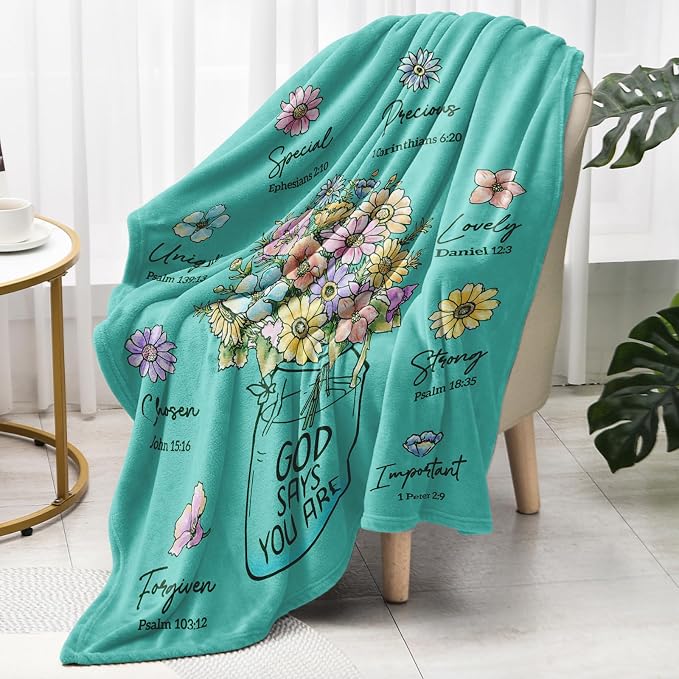 Christian Birthday Gifts for Women, Religious Gifts for Women | Aqua Christian Blanket 60''x 50'', Birthday Gifts for Women, Baptism Confirmation Spiritual Gifts for Girls Daughter Mom