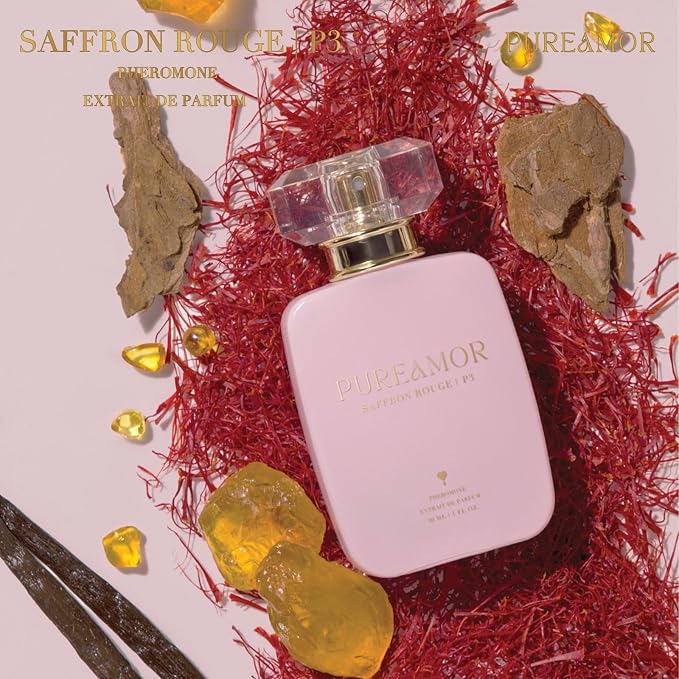 PUREAMOR Pheromone Perfume for Women, Saffron Rouge Extrait de Parfum Spray – Warm Spicy Scent with Saffron, Amber & Cedarwood, Long Lasting Fragrance, 1.0 oz / 30 ml