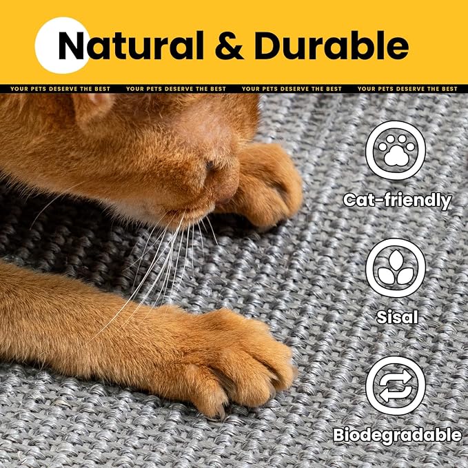 Conlun Cat Scratcher Mat,Natural Sisal Cat Scratch Pad with Hook&Loop Tape,Horizontal Floor Kitty Scratching Pads Rug for Indoor,Cat Furniture Protector for Couch&Carpets&Sofas, Medium, Grey, 2 Pack | High-density Sisal Mat, No Fraying, Mess-free, Anti...