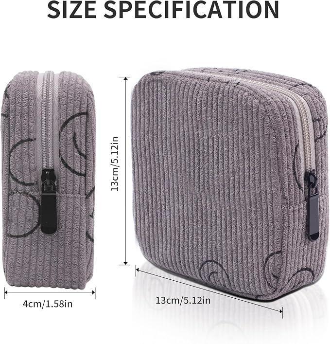 Sanitary Napkin Storage Bag, Corduroy Period Bag for Women, Cute Portable Period Pouch with Zipper, Sanitary Pads Bag Tampons Holder for Purse, First Period