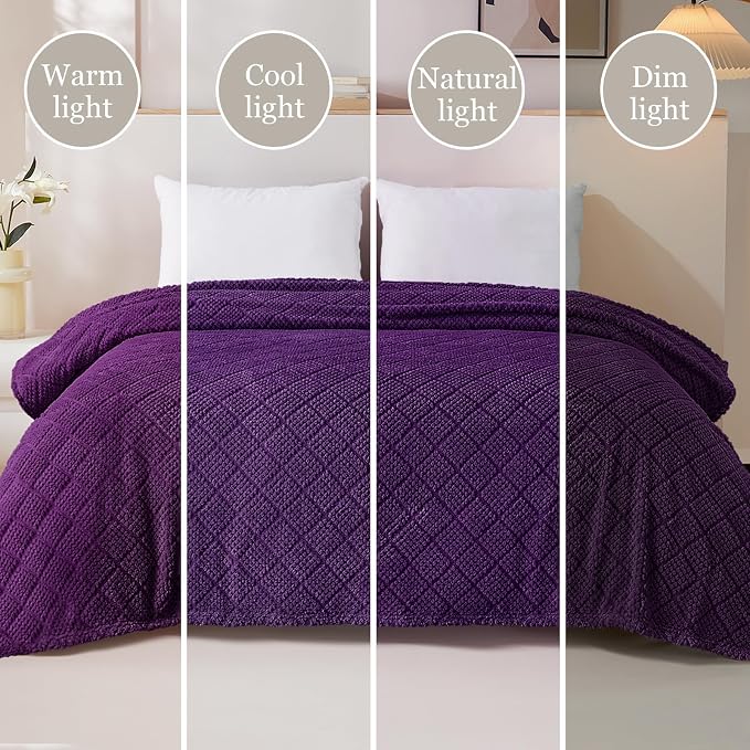 Whale Flotilla Soft Fleece Throw Blanket for Couch, Purple | Jacquard Waffle Blankets for Home Decor, Lightweight and Cozy, All Season Suitable, 50x60 Inch