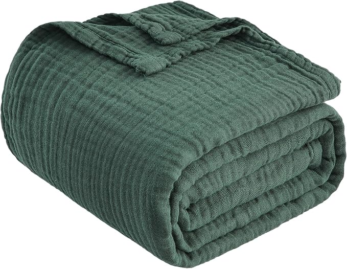 EMME Muslin Blankets for Adults Throw Blanket for Couch Breathable Gauze Soft Lightweight Airy Forest Green Throw 50" x 60"