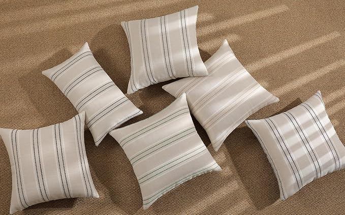Hckot Spring Throw Pillow Covers 24x24 Set of 2 Striped Pillow Covers Textured Linen Decorative Pillows Square Cushion Covers for Sofa Couch Bed Living Room Farmhouse Decor, Sage Green