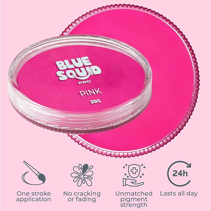 Blue Squid Face Paint Water Based Single Cake Professional Face Paint & Body Paint - Water Activated, Kids Adults Face Painting for Costume, Halloween Makeup, Cosplay - Classic Hot Pink Face Paint 30g