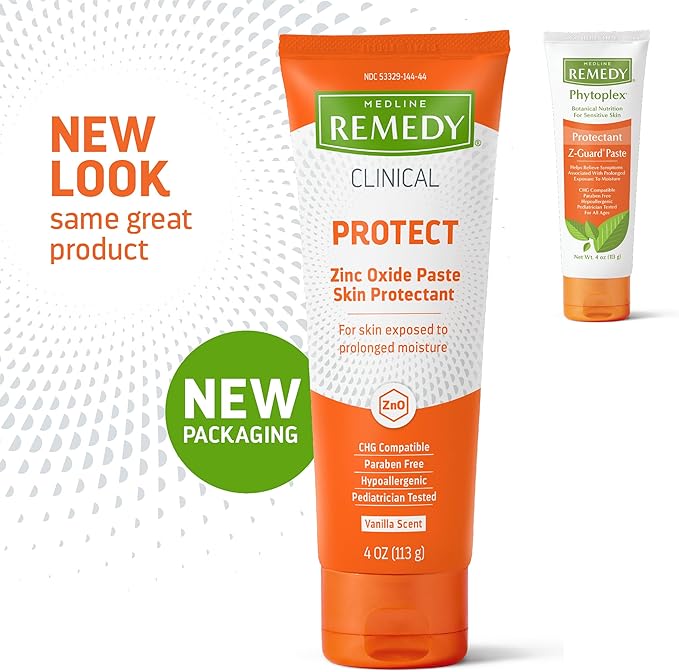 Medline Remedy Clinical Zinc Oxide Paste Skin Protectant (4 oz Tube), Vanilla Scent, Diaper Rash Cream, Incontinence Care, Wetness Protection, Paraben Free, Hypoallergenic, Adults, Children