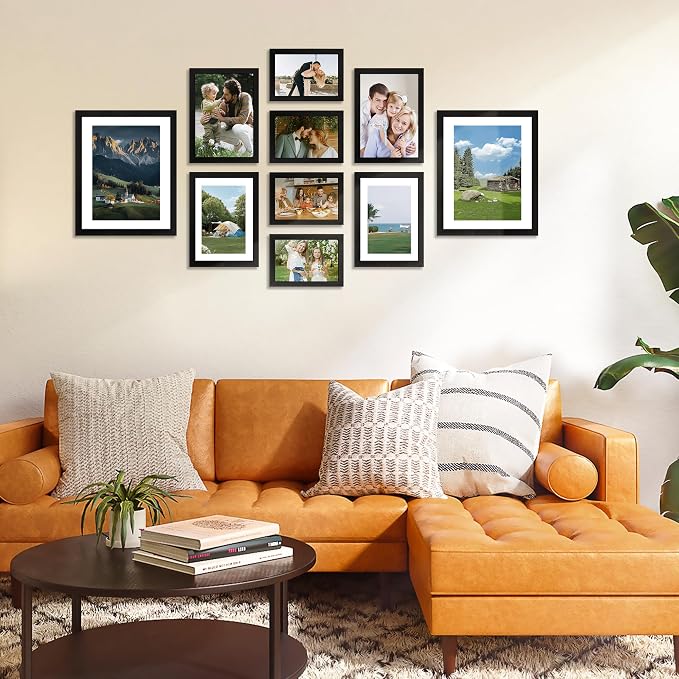 10 Pack Picture Frames Collage Wall Decor for Mounting or Tabletop Display, Gallery Wall Frame Set with Two 8x10 Black Frames, Four 5x7 Frames and Four 4x6 Frames, Multi-Pack Photo Frame Set