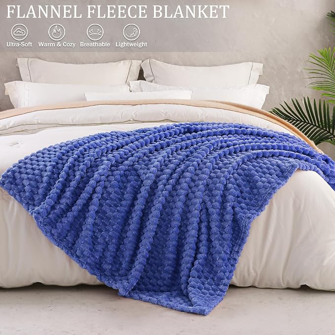Exclusivo Mezcla 3D Fleece King Size Blanket for Bed, Cobalt Blue | Extra Soft Fuzzy Plush Lightweight Bed Blankets, Cozy Fluffy Decorative Blankets for All Seasons, 90x104 Inches