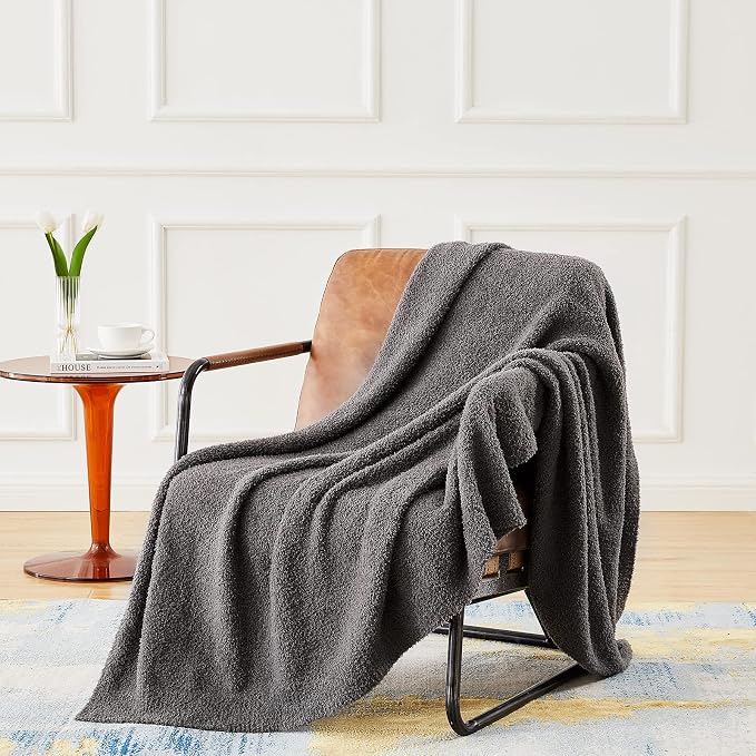 Knit Throw Blanket for Couch Dark Grey-Super Soft Lightweight Plush Fuzzy Fluffy Cozy Blankets and Throws for Sofa Bed, 50x60 inches